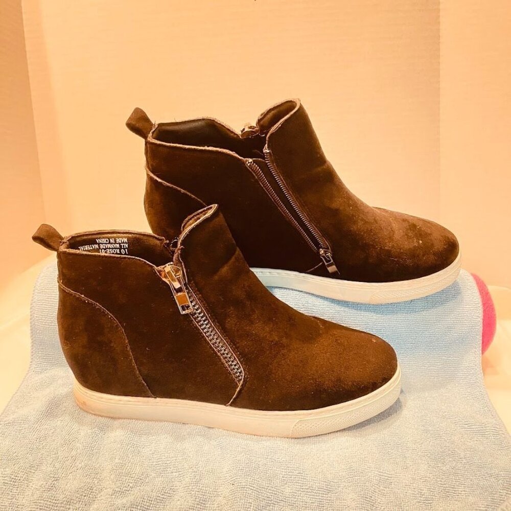Rouge Shoes Womens Size 10 BLACK Suede Wedge Zip Ankle MID/High Top Casual - Picture 9 of 16